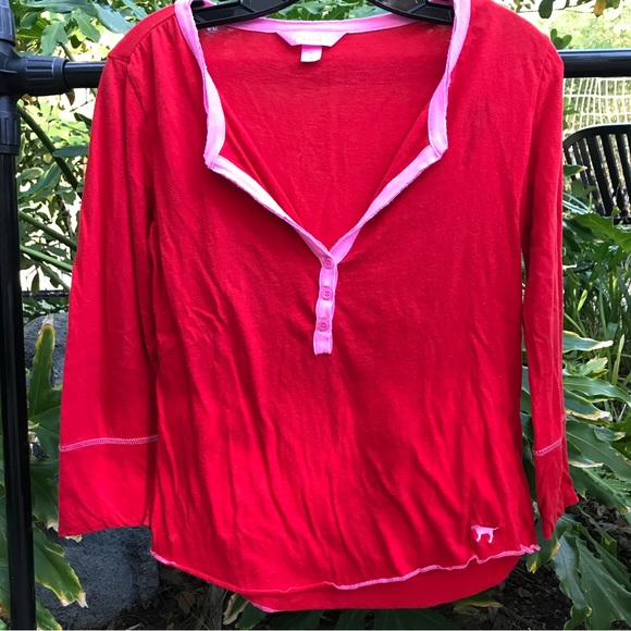 Vintage 2002 PINK VS Red & Pink Henley Sz | M - Picture 3 of 8